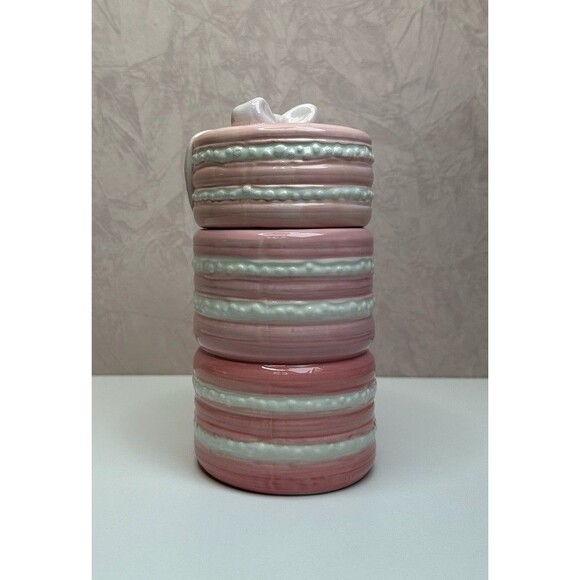 Pink Macaron Ceramic Canister Jar w/ Bow Lid | Coquette Paris Kitchen Décor - Picture 8 of 11
